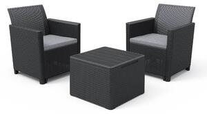 Set Tavolino e 2 Poltrone da Giardino Effetto Rattan Keter Claire Balcony Antracite