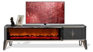 Tavolo TV basso in legno grigio scuro con camino
