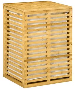 Cesto Portabiancheria in Bambù 44x37x62,5 cm con Coperchio e Sacca in Poliestere Rimovibile