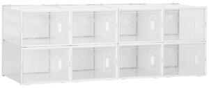 Scarpiera Modulare 8 Cubi 28x36x21 cm in Plastica Bianco e Trasparente