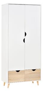 Armadio Guardaroba 80x40x180 cm 2 Ante e 2 Cassetti Bianco