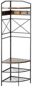 Appendiabiti Angolare da Terra 50x50x183 cm in Legno e Acciaio con Panca e Scarpiera Marrone