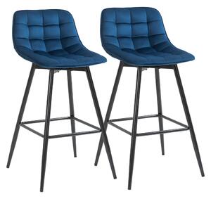 Set 2 Sgabelli Imbottite da Bar 45x47x88 cm in Metallo e Tessuto Vellutato Blu