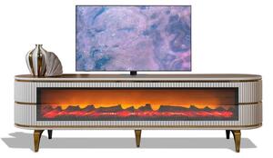 Mobile TV in legno bianco-marrone con camino per il soggiorno