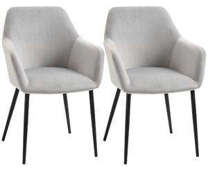 Set 2 Sedie Imbottite 54x57x80 cm in Tessuto Effetto Velluto Grigio