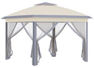 Gazebo Pieghevole da Giardino 3,3x3,3x2,88m con Zanzariera in Acciaio e Tessuto Oxford Beige