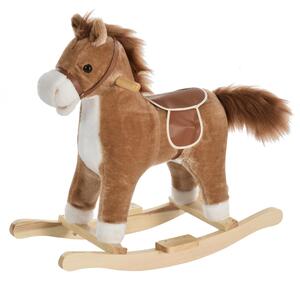 Cavallo a Dondolo in Peluche e Legno con Suoni Marrone