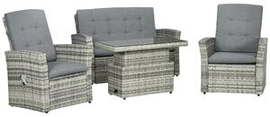 Set Salotto da Giardino Divano + 2 Poltrone + Tavolino in Rattan PE Grigio