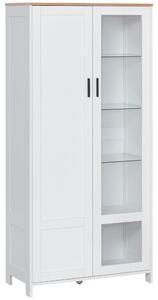 Credenza Moderna da Cucina 76x36x160 cm 2 Ante con Mensole Regolabili in Legno e Vetro Bianco