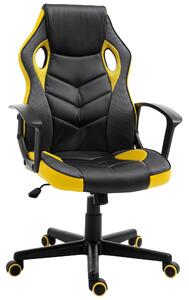 Sedia da Gaming Girevole Reclinabile in Similpelle Nera e Gialla