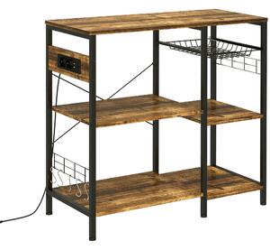 Mobile da Cucina 90x40x83 cm con Presa di Corrente e USB in Acciaio e Truciolato Marrone