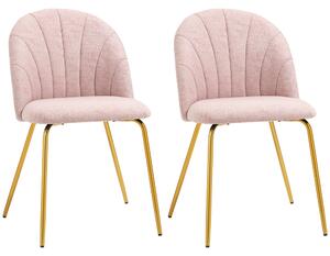 Set 2 Sedie Imbottite 55,5x59x81 cm in Tessuto Effetto Lino Rosa e Oro
