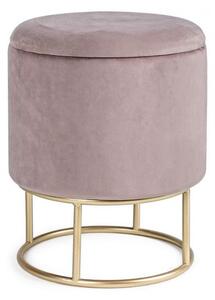 Sgabello Contenitore Polina Tondo Rosa Wild Imbottito in Tessuto effetto Velluto