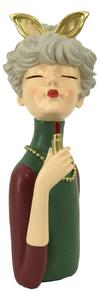 Statuina Donna in Resina con rossetto verde cm 16,5x12xh32