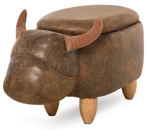 Pouf Poggiapiedi a Forma di Bufalo 62x35x36 cm in Tessuto Effetto Pelle Scamosciata Marrone