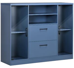 Credenza Moderna 140x39,5x110 cm Ante in Vetro Blu Scuro