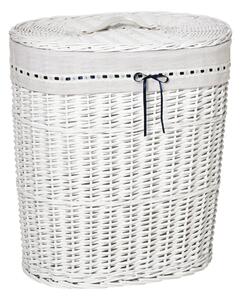 Cesto Portabiancheria 51x38x57 cm in Vimini con Coperchio e Sacco Interno Bianco