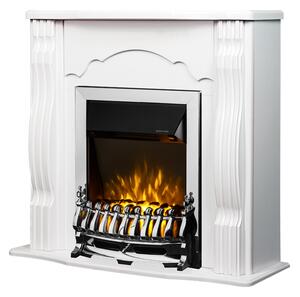 Camino Elettrico da Pavimento 88,3x95x30 cm Effetto Fiamma 2000W Classic & Galileo Silver Bianco