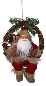 Pupazzo Babbo Natale in Tessuto su ghirlanda marrone rosso cm 23,5x13,5xh30