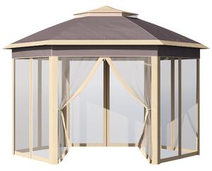 Gazebo Pieghevole da Giardino 4,05x3,4x2,85m con Zanzariera in Metallo e Tessuto Oxford Beige