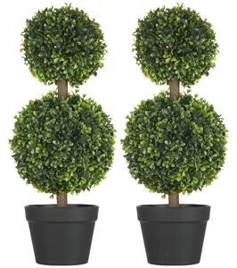 Set 2 Piante Artificiali Bosso H60 cm con Vaso Verde
