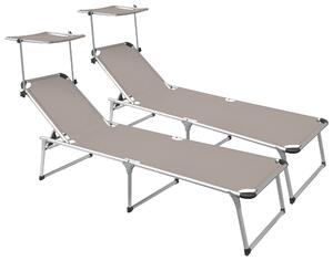 Set 2 Lettini Prendisole da Giardino Pieghevole 220x59x39 cm in Alluminio e Textilene Tortora