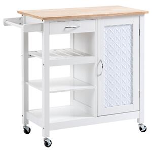 Carrello da Cucina 92x40x84 cm 1 Cassetto 1 Armadietto 3 Ripiani in MDF e Acciaio Bianco
