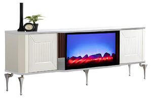 Elegante mobile TV basso con caminetto elettrico, audio Bluetooth e telecomando