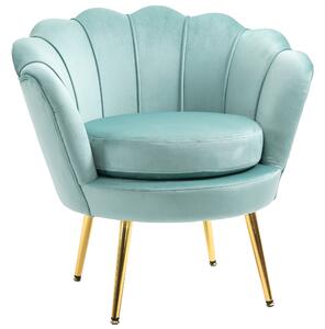 Poltrona Imbottita 76x67x74 cm in Tessuto Effetto Velluto Azzurra