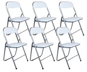 Set 6 Sedie Pieghevole 45x45x45/80 cm in Acciaio e PVC Imbottito Bianca