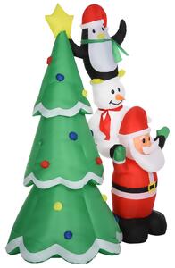 Babbo Natale Gonfiabile 170x115x243 cm con Pinguino e Pupazzo di Neve per Esterno