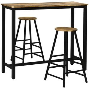 Set 2 Sgabelli Bar e Tavolo Alto in MDF e Acciaio Marrone Rustico e Nero