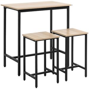 Set Tavolo con 2 Sgabelli in Legno e Acciaio Nero