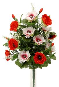 Set 2 Bouquet Artificiale Composto di 14 Fiori Artificiali di Anemone Altezza 46 cm Rosso