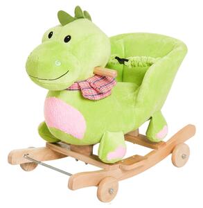Cavallo a Dondolo per Bambini in Legno e Peluche Drago Verde