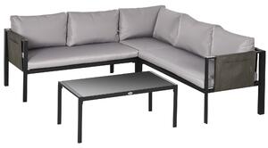 Set Salotto da Giardino Divano Angolare e Tavolino in Acciaio Grigio e Nero