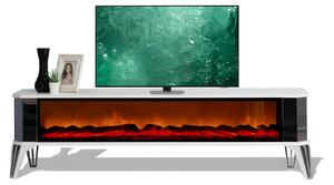 Mobile TV bianco con caminetto elettrico ed elegante illuminazione a LED