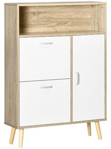 Scarpiera Salvaspazio 8 Paia di Scarpe 80x25,5x112,5 cm con 2 Ante e Armadietto in Legno Bianco