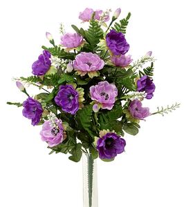 Set 2 Bouquet Artificiale Composto di 14 Fiori Artificiali di Anemone Altezza 46 cm Viola