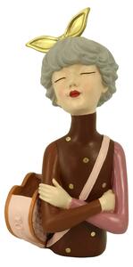 Statuina Donna in Resina con borsa portafiori marrone cm 17x13xh35