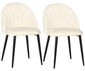 Set 2 Sedie Imbottite 52x54x79 cm in Metallo e Tessuto Effetto Velluto Beige