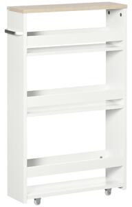 Carrello Bagno Salvaspazio a 3 Ripiani 48x15x80 cm con Rotelle e Maniglia in Legno Bianco