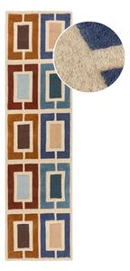 Passatoia in lana blu-arancio tessuta a mano 60x230 cm Retro Blocks - Flair Rugs