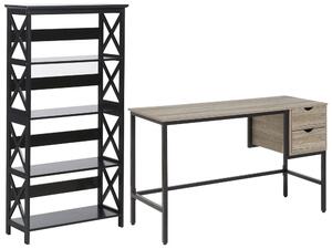 Set di mobili per ufficio scrivania libreria in legno chiaro con gambe in acciaio MDF nero mensole cassetti set moderno per home office Beliani