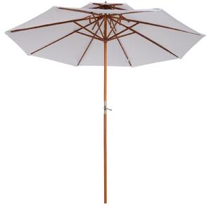 Ombrellone da Giardino Ø2.7 m Palo Ø38 mm in Legno con Doppio Tetto Crema