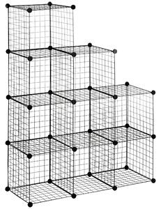 Libreria a 9 Cubi in Rete 35x35x35 cm con Pannelli in Acciaio e Polipropilene Nero