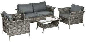 Set Salotto da Giardino Divano 2 Poltrone e Tavolino in Rattan Grigio