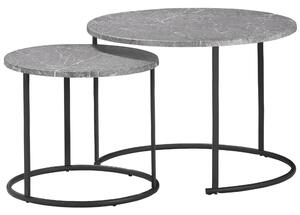 Set 2 Tavolini Piano Effetto Marmo Struttura in Metallo Nero