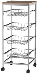 Carrello da Cucina con Cesti Estraibili in Acciaio e Ruote 36.5x36.5x89 cm