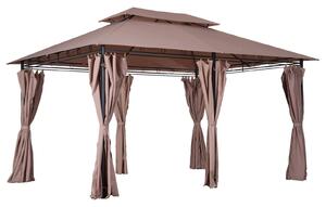 Gazebo da Giardino 4x3m in Acciaio Doppio Tetto Cachi